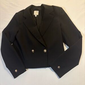 Joie Black Double Breasted Cropped Blazer Gold Buttons XS